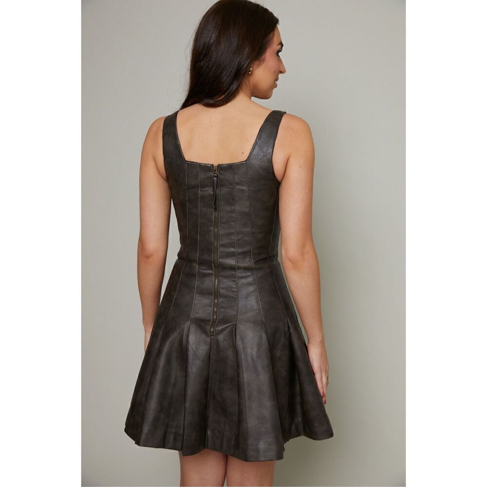 EN SAISON Drew Faux Leather Minidress in Dark Brown Size S NWT$146 - Picture 5 of 11